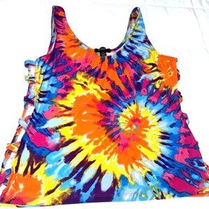 Tie-Dye Tank Top With Side Ties Womens 1X Rouge Collection 100% Cotton